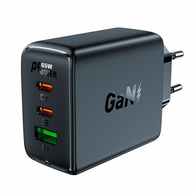 Acefast PD65W GaN nabíjačka čierna / 2x USB-C / 1x USB-A / 65W
