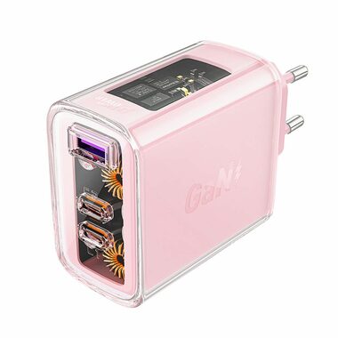 Acefast Exploration series PD65W GaN nabíjačka ružová / 2x USB-C / 1x USB-A / 65W
