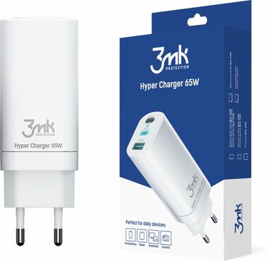 3mk Hyper Charger 65 W biela / cestovná nabíjačka / GaN 2x USB-C 