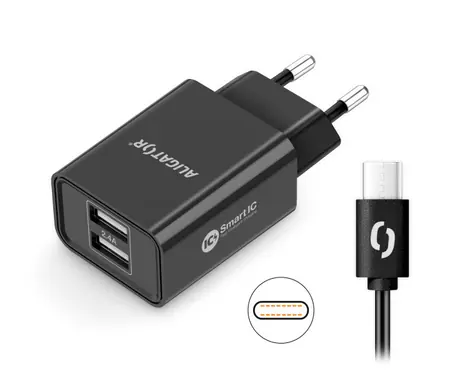 Aligator Chytrá sieťová nabíjačka 2.4A USB-C čierna / 2xUSB / SMART IC / USB-C kábel / dopredaj