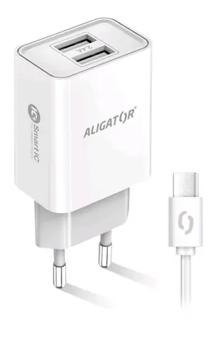 Aligator Múdra sieťová nabíjačka 2.4A USB-C biela / 2xUSB / smart IC / USB-C kábel