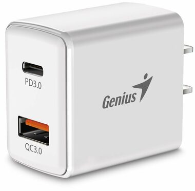 Genius PD-20AC biela / Nabíjací adaptér / 20W / 1x USB-C / 1x USB-A / USB-C PD 3.0 / USB-A QC 3.0