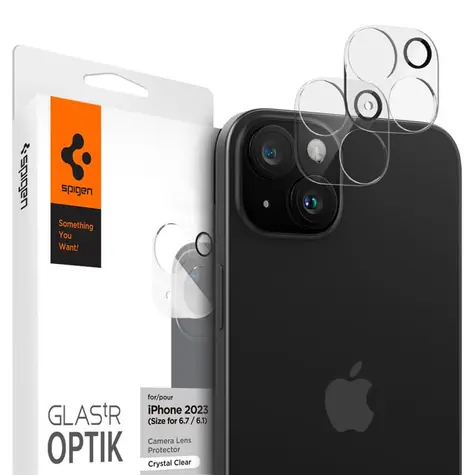 Spigen Glass tR Optik 2 Pack ochranné sklo na fotoaparát pre Apple iPhone 15/15 PLUS číra