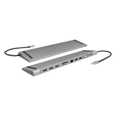LogiLink UA0373 strieborná / USB dokovacia stanica / 3x USB-A 3.2 / 1x USB-C 3.2 / 2x HDMI / VGA / RJ45 / 3.5mm / čítačka SD