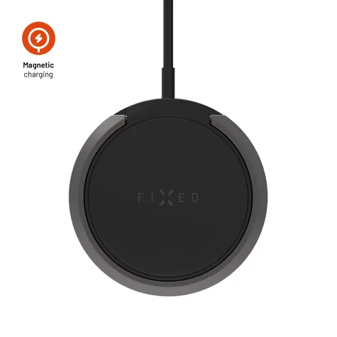 FIXED MagPad Bezdrôtová nabíjačka s podporou uchytenia MagSafe a stojanom 15W čierna