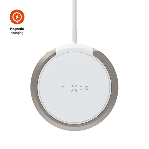 FIXED MagPad Bezdrôtová nabíjačka s podporou uchytenia MagSafe a stojanom 15W biela