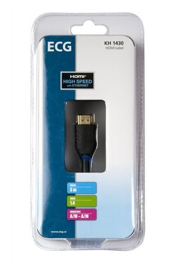 ECG KH 1430 kábel HDMI-HDMI 1.4 A/M 3M čierna / pozlátené kontakty 