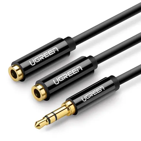 Ugreen Kábel 3.5mm Jack (M) - 2x 3.5mm Jack (F) 0.25m čierna