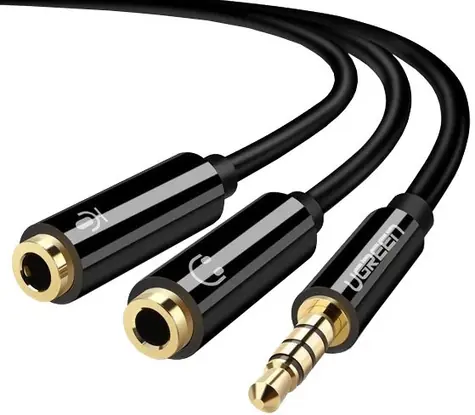 Ugreen Kábel 3.5mm Jack (M) - 2x 3.5mm Jack (F) 0.2m čierna