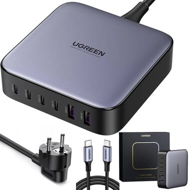 Ugreen Sieťová rýchlonabíjačka sivá / 4X USB-C / 2x USB-A / 200W