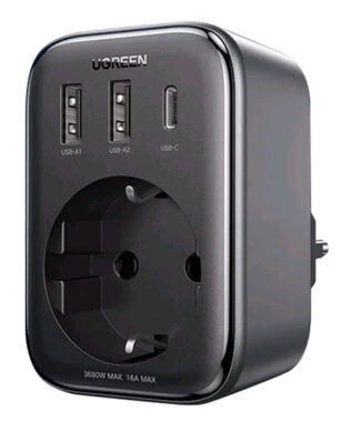 Ugreen 90613 Nabíjačka šedá / 1x 230V / 2x USB-A / 1x USB-C / 30W