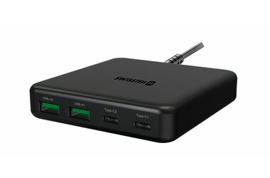 Swissten MINI DESKTOP nabíjačka GaN čierna / 65W / 2x USB-A &amp; 2x USB-C