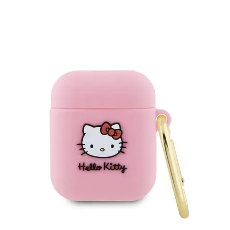 Hello Kitty Liquid Silicone 3D Kitty Head Logo Puzdro pre AirPods 1 &amp; 2 ružová