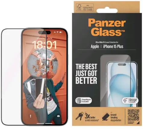 PanzerGlass UWF Ochranné sklo pre Apple iPhone 15 PLUS / Inštalačný set 