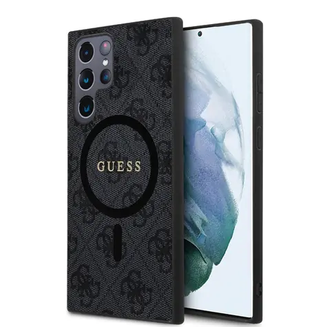 Guess PU Leather 4G Colored Ring MagSafe Zadný Kryt pre Samsung Galaxy S24 Ultra čierna