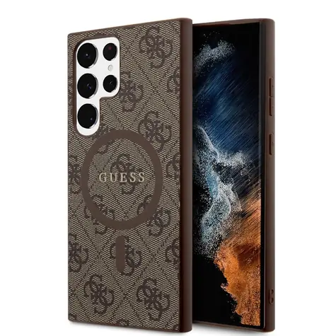 Guess PU Leather 4G Colored Ring MagSafe Zadný Kryt pre Samsung Galaxy S24 Ultra hnedá