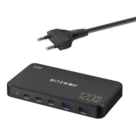 Blitzwolf Sieťová nabíjacia stanica 5v1 čierna / 120W / 2xUSB-A / 3xUSB-C 