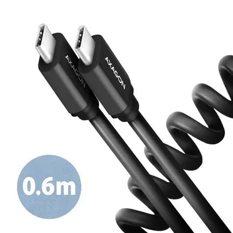 Axagon BUCM-CM10TB TWISTER Krútený dátový kábel USB-C 2.0 - USB-C 60W 0.6m čierna