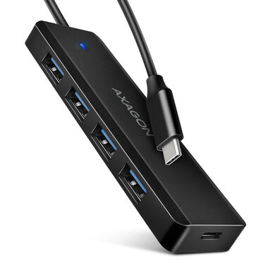 Axagon HUE-C1C, 4X USB 5Gbps TRAVEL húb, USB-C napájací konektor, kábel USB-C 19cm