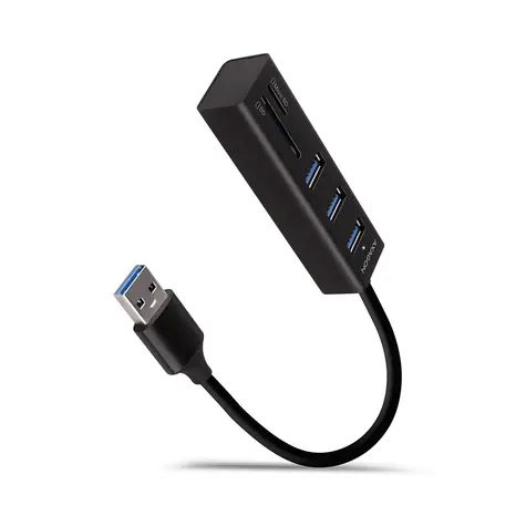 Axagon HMA-CR3A, USB 5Gbps húb, porty 3x USB-A + čítačka kariet SD/microSD, kovový, kábel USB-A 20cm