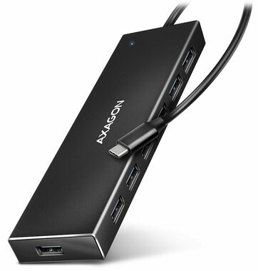 Axagon HUE-F7C, 7x USB 3.2 Gen 1 ALU FLAT CHARGING húb, micro USB napájací konektor, kábel USB-C 30cm / dopredaj