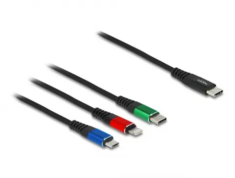 DeLock Napájací kábel USB-C 2.0 (M) - USB Micro-B (M) &amp; USB-C (M) &amp; Lightning (M) 1m farebný