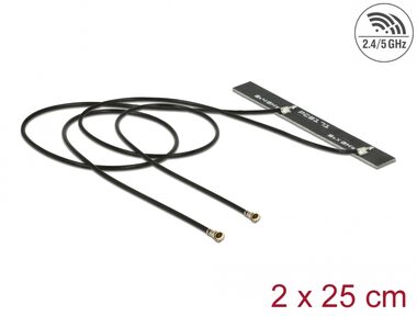 DeLock Dvojpásmová anténa WLAN WiFi 6 Twin 2x i-PEX MHF 4L (M) 25 cm čierna