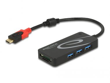 DeLock USB Hub USB 3.2 C (M) - 3x USB 3.2 A (F) &amp; čítačka SD kariet čierna