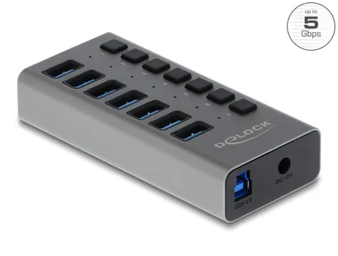DeLock Externý USB Hub 5Gbps USB-B (F) - 7x USB-A (F) sivá