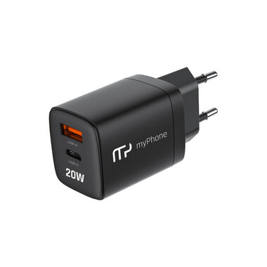 MyPhone SwiftCharge Duo čierna / Nabíjačka do siete / 20W / USB-A &amp; USB-C