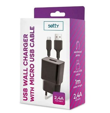 Setty Nabíjačka do siete 2.4A čierna / s micro USB káblom 1m