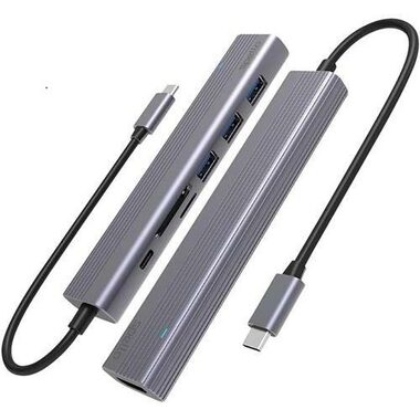 Epico Spello HUB USB-C SLIM 7V1 strieborná / 3x USB 3.0 / 1x HDMI / 1x USB-C PD / SD