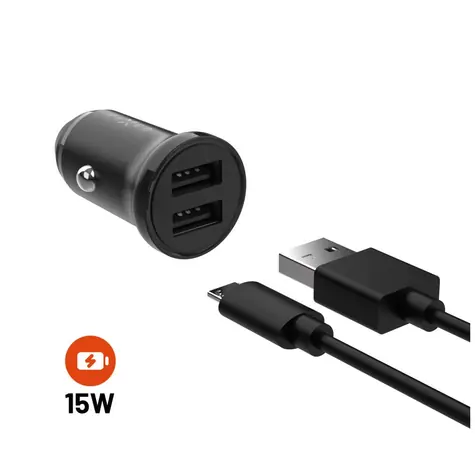 FIXED Autonabíjačka s odnímateľným microUSB káblom 15W čierna / kábel 1m / 2x USB výstup / SMART Rapid Charge 