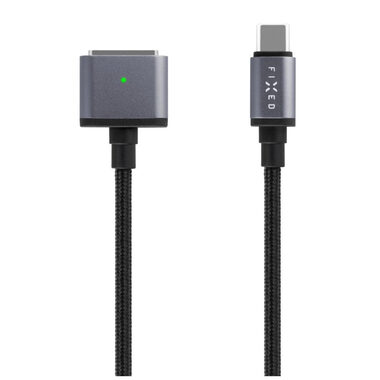 FIXED Nabíjací opletený kábel s konektormi USB-C/MagSafe 3 2m šedý / 140W 
