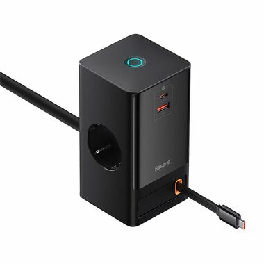 Baseus PowerCombo Digital nabíjacia stanica 65W EU čierna / 65W / 1x AC / 1x USB / 1x USB-C