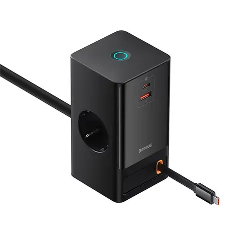 Baseus PowerCombo Digital nabíjacia stanica 65W EU čierna / 65W / 1x AC / 1x USB / 1x USB-C