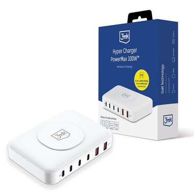3mk cestovná nabíjačka Hyper PowerMax 100W biela / nabíjačka / 4X USB-C (PD) / 2x USB / GaN