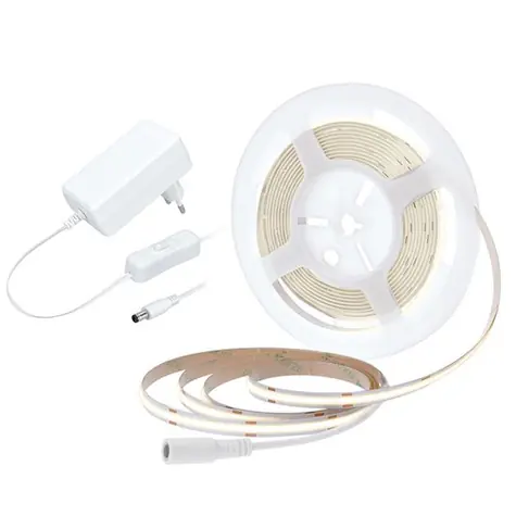Solight LED COB opasok neutrálna biela / sada s adaptérom / vypínač / 5m / 8W/m / 800lm/m
