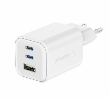 Swissten Sieťový adaptér GaN 2x USB-C/USB-A biela / 65W / QC / PD