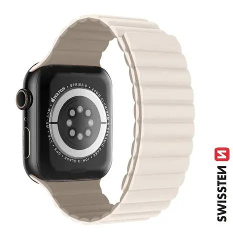 Swissten Silikónový magnetický remienok pre Apple Watch 42/44/45/49mm biela-capuccino