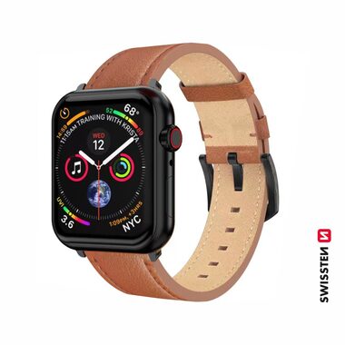 Swissten Kožený remienok pre Apple Watch 42/44/45/49mm hnedá / čierna spona a čierne pútko