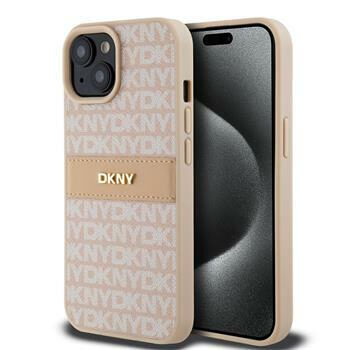 DKNY PU Leather Repeat Pattern Tonal Stripe Zadný Kryt pre Apple iPhone 15 ružová