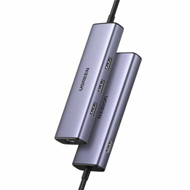 Ugreen CM512 USB Hub 6v1 USB-C sivá / 3x USB 3.0 / 1x HDMI (4K) / 1x RJ45 / 1x USB-C (PD)
