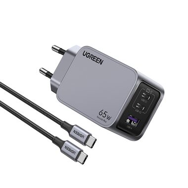 Ugreen 25871 Nexode Pro Sieťová nabíjačka 65W GaN strieborná / 2x USB-C / 1x USB-A