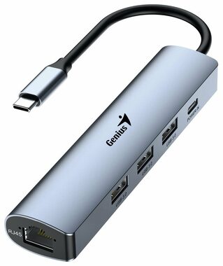 Genius UH-545 sivá / USB Hub / USB-C / 3x USB-A 3.0 / RJ45 1Gbps