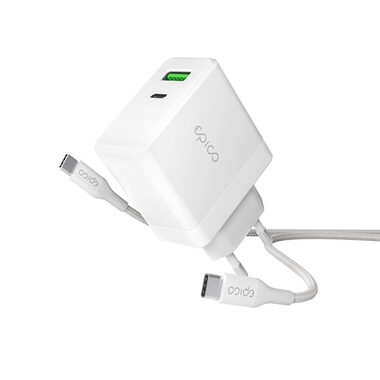 Epico USB-C nabíjačka GaN 65W biela / 1x USB-C / 1x USB-A / 2m kábel USB-C-USB-C