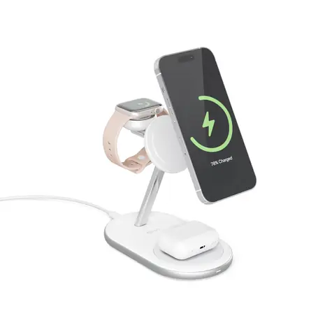 Epico Bezdrôtový nabíjací stojan 3v1 biela / MagSafe / 15W / 5W / 3W