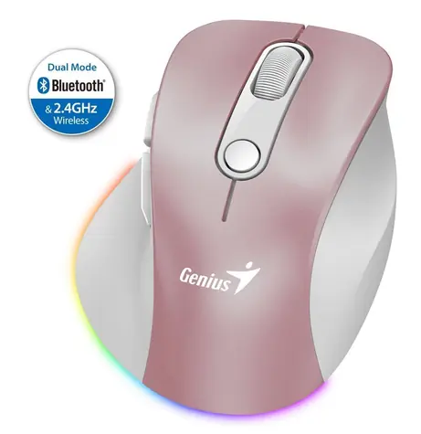 Genius Ergo 9000S Pre ružová / Bezdrôtová myš / 2400 DPI / 2.4 GHz USB-A dongle / Bluetooth / 500mAh