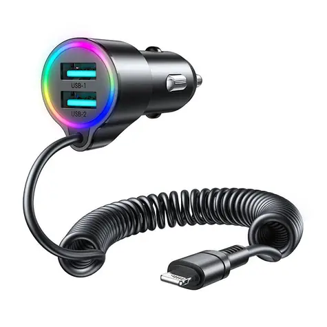 Joyroom JR-CL25 čierna / Nabíjačka do auta / 2x USB + kábel Lightning (M) 