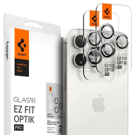Spigen Glass TR EZ Fit Optik Pre ochranné sklo na fotoaparát pre Apple iPhone 15 Pro & 15 Pro Max 2ks biela